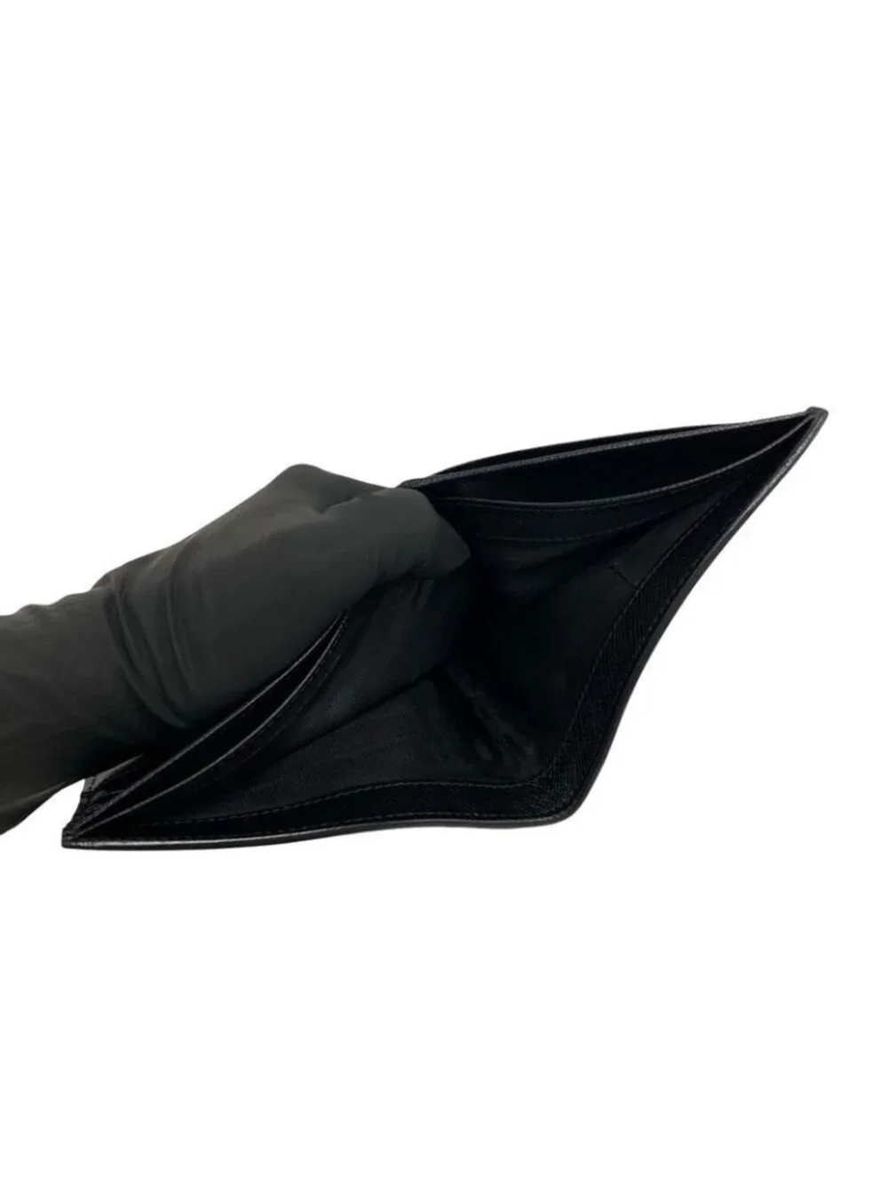 Prada Logo Saffiano Croco Embossed Leather Bifold Wallet Black - Picture 8 of 10